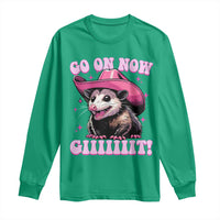 Cowboy Opossum Go On Now Git Long Sleeve Shirt Funny Possum Pink Cowgirl Hat Western Wild West - Wonder Print Shop