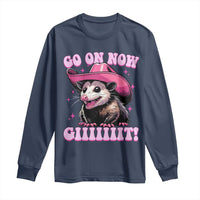 Cowboy Opossum Go On Now Git Long Sleeve Shirt Funny Possum Pink Cowgirl Hat Western Wild West - Wonder Print Shop