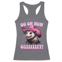 Cowboy Opossum Go On Now Git Racerback Tank Top Funny Possum Pink Cowgirl Hat Western Wild West - Wonder Print Shop
