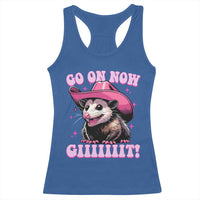 Cowboy Opossum Go On Now Git Racerback Tank Top Funny Possum Pink Cowgirl Hat Western Wild West - Wonder Print Shop
