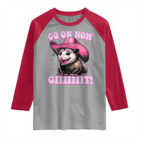 Cowboy Opossum Go On Now Git Raglan Shirt Funny Possum Pink Cowgirl Hat Western Wild West - Wonder Print Shop