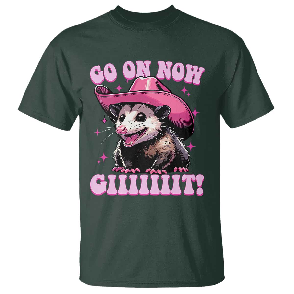 Cowboy Opossum Go On Now Git T Shirt Funny Possum Pink Cowgirl Hat Western Wild West - Wonder Print Shop