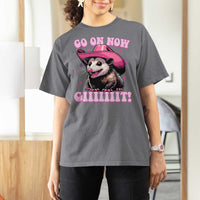 Cowboy Opossum Go On Now Git T Shirt For Women Funny Possum Pink Cowgirl Hat Western Wild West - Wonder Print Shop