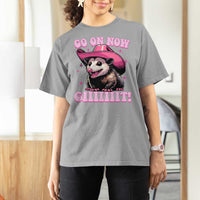 Cowboy Opossum Go On Now Git T Shirt For Women Funny Possum Pink Cowgirl Hat Western Wild West - Wonder Print Shop