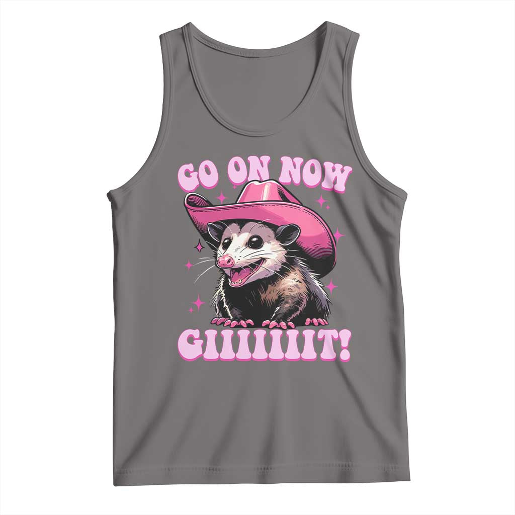 Cowboy Opossum Go On Now Git Tank Top Funny Possum Pink Cowgirl Hat Western Wild West - Wonder Print Shop