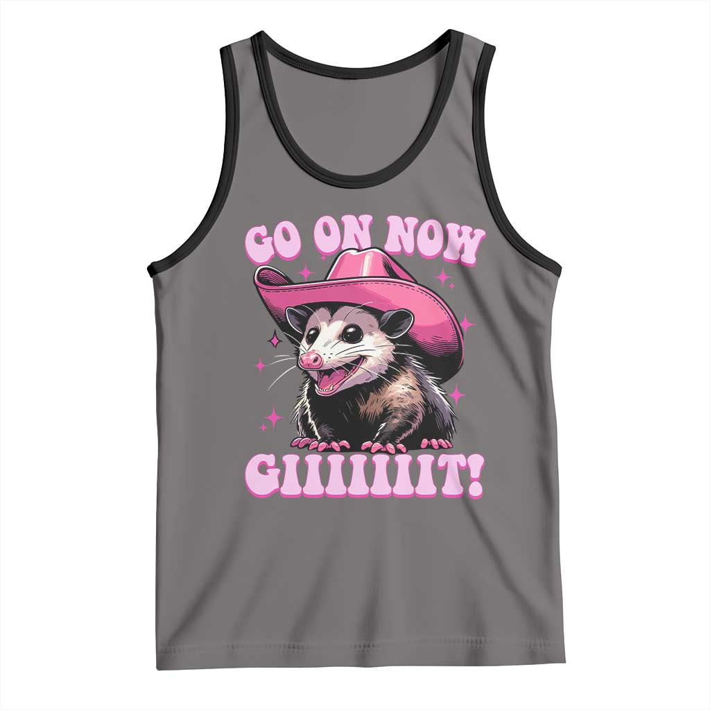 Cowboy Opossum Go On Now Git Tank Top Funny Possum Pink Cowgirl Hat Western Wild West - Wonder Print Shop