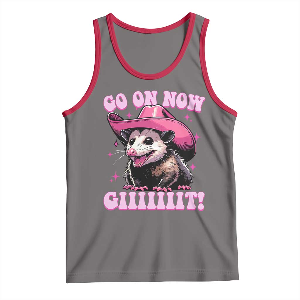 Cowboy Opossum Go On Now Git Tank Top Funny Possum Pink Cowgirl Hat Western Wild West - Wonder Print Shop