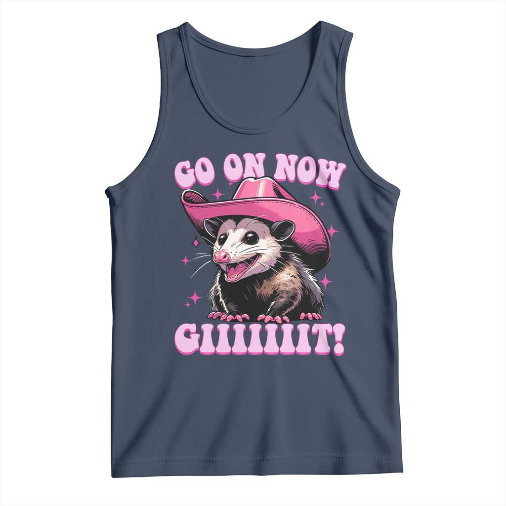 Cowboy Opossum Go On Now Git Tank Top Funny Possum Pink Cowgirl Hat Western Wild West - Wonder Print Shop