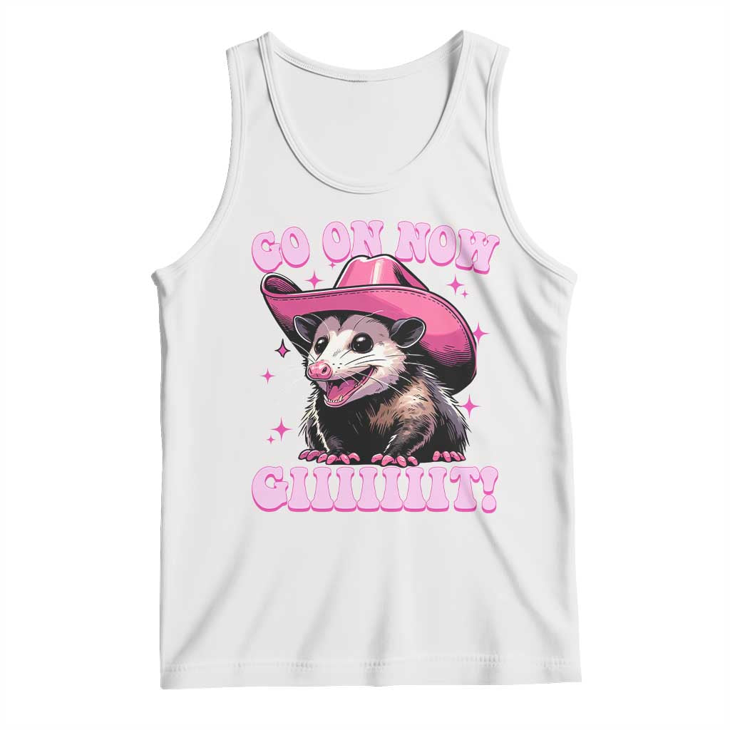 Cowboy Opossum Go On Now Git Tank Top Funny Possum Pink Cowgirl Hat Western Wild West - Wonder Print Shop