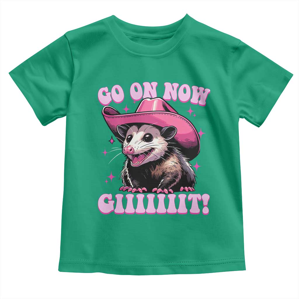 Cowboy Opossum Go On Now Git Toddler T Shirt Funny Possum Pink Cowgirl Hat Western Wild West - Wonder Print Shop