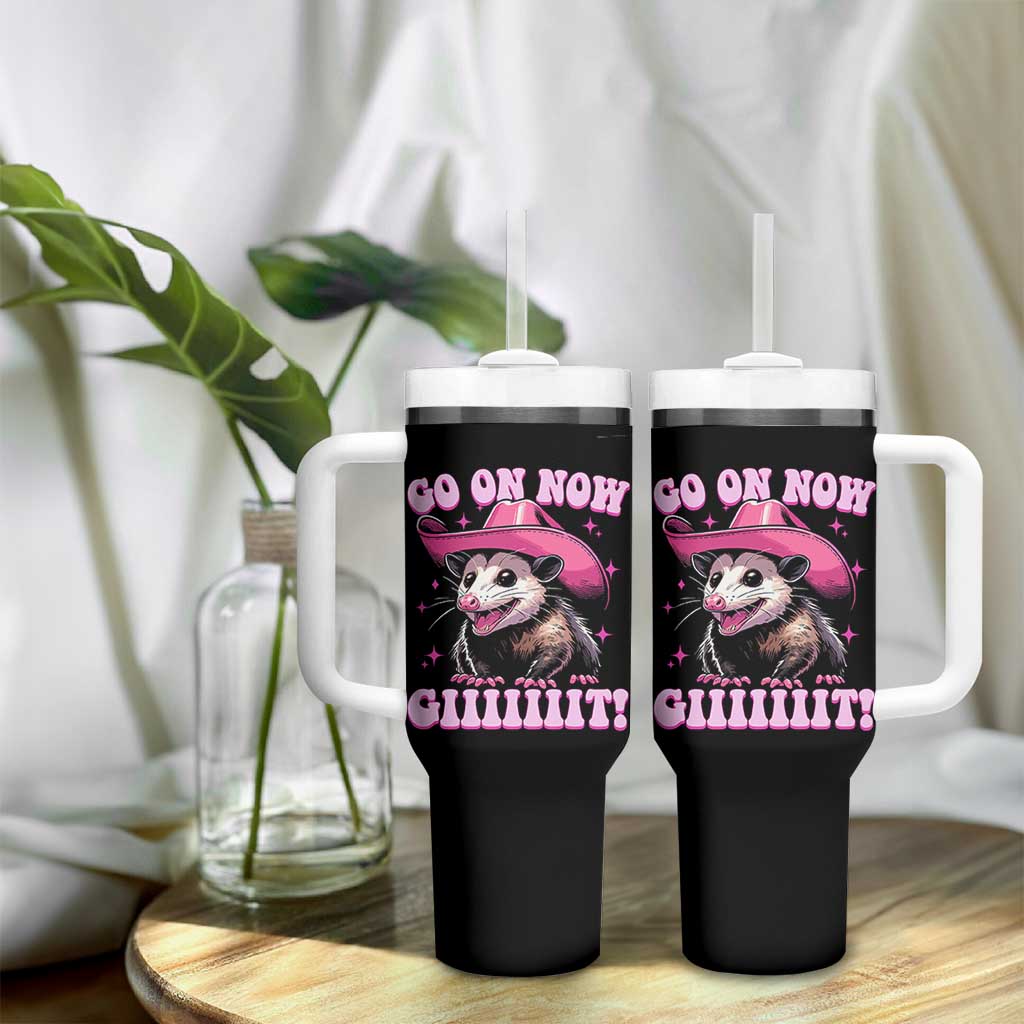 Cowboy Opossum Go On Now Git Tumbler With Handle Funny Possum Pink Cowgirl Hat Western Wild West - Wonder Print Shop