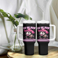 Cowboy Opossum Go On Now Git Tumbler With Handle Funny Possum Pink Cowgirl Hat Western Wild West - Wonder Print Shop