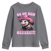 Cowboy Opossum Go On Now Git Youth Sweatshirt Funny Possum Pink Cowgirl Hat Western Wild West - Wonder Print Shop