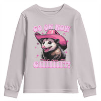 Cowboy Opossum Go On Now Git Youth Sweatshirt Funny Possum Pink Cowgirl Hat Western Wild West - Wonder Print Shop