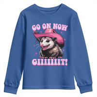 Cowboy Opossum Go On Now Git Youth Sweatshirt Funny Possum Pink Cowgirl Hat Western Wild West - Wonder Print Shop