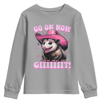 Cowboy Opossum Go On Now Git Youth Sweatshirt Funny Possum Pink Cowgirl Hat Western Wild West - Wonder Print Shop