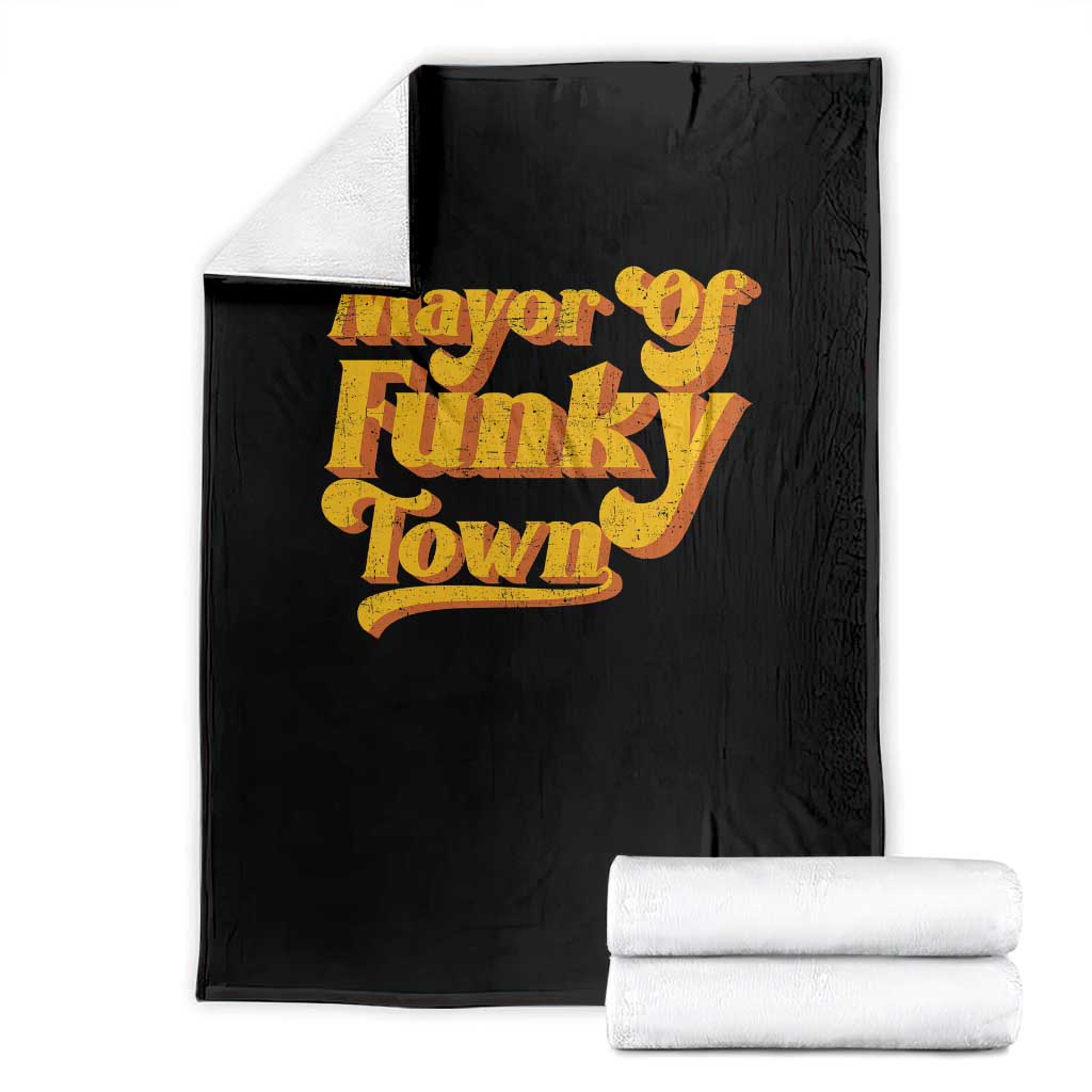 Retro Mayor of Funky Town Throw Blanket Funny Vintage 70s Disco Party