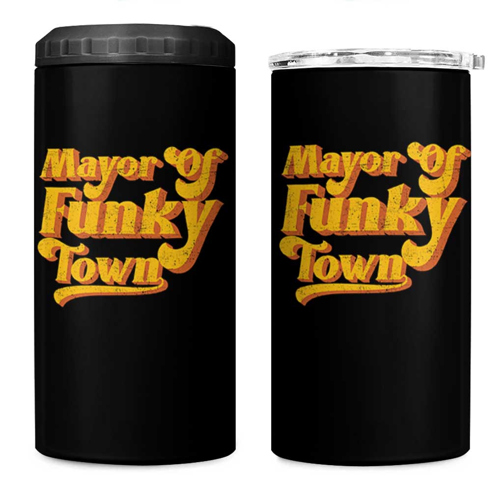 Retro Mayor of Funky Town 4 in 1 Can Cooler Tumbler Funny Vintage 70s Disco Party