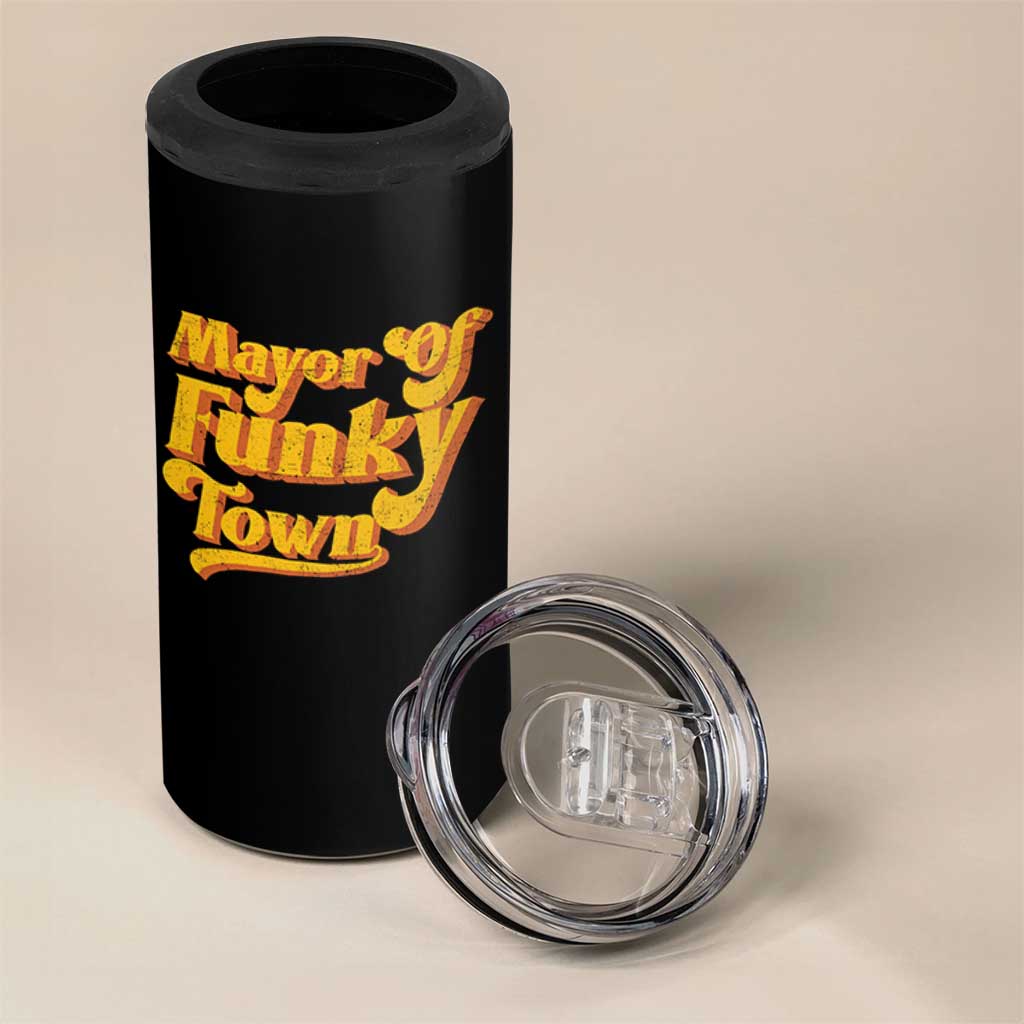 Retro Mayor of Funky Town 4 in 1 Can Cooler Tumbler Funny Vintage 70s Disco Party