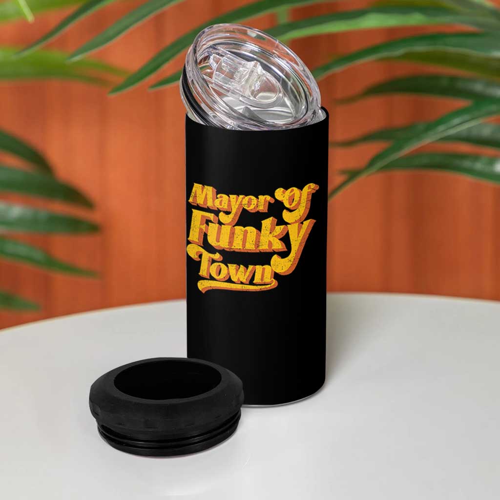 Retro Mayor of Funky Town 4 in 1 Can Cooler Tumbler Funny Vintage 70s Disco Party