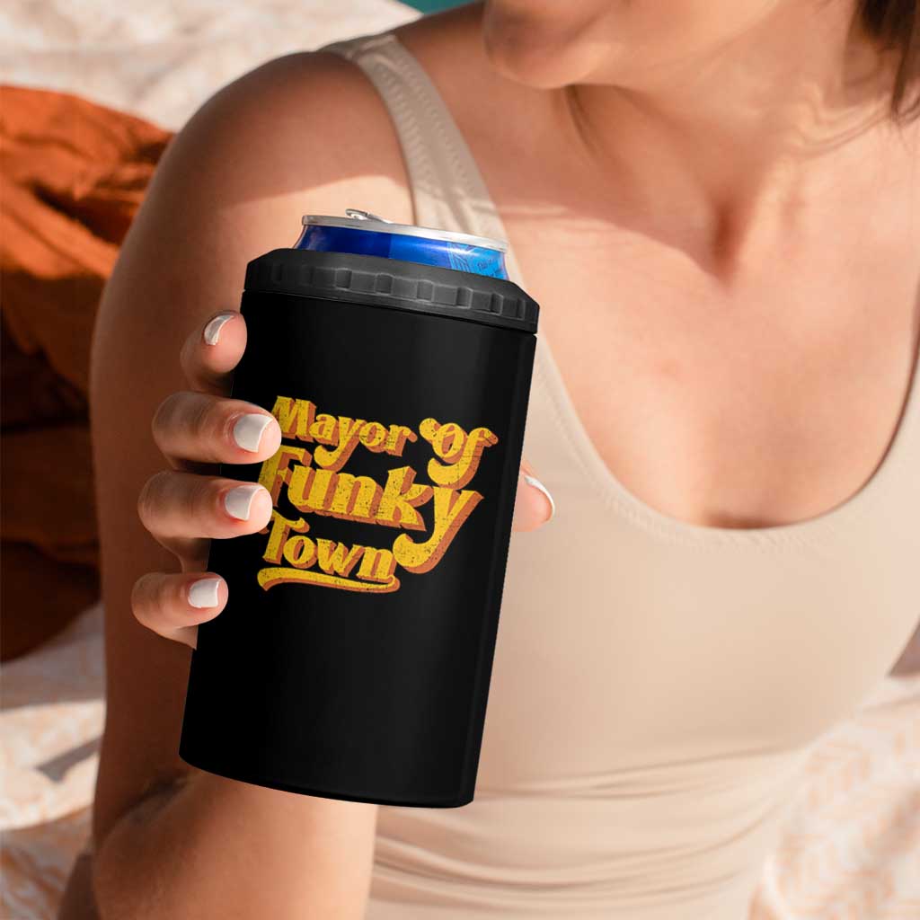 Retro Mayor of Funky Town 4 in 1 Can Cooler Tumbler Funny Vintage 70s Disco Party