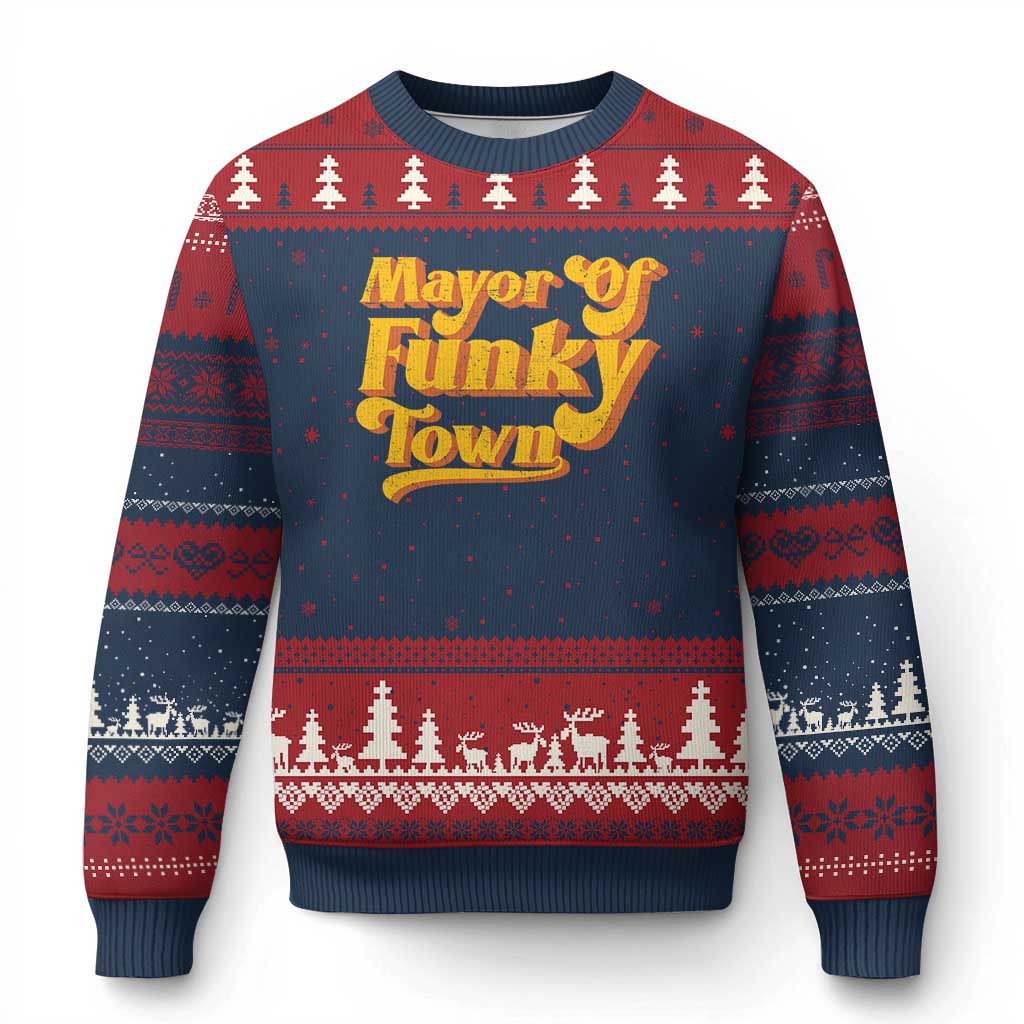 Retro Mayor of Funky Town Ugly Christmas Sweater Funny Vintage 70s Disco Party