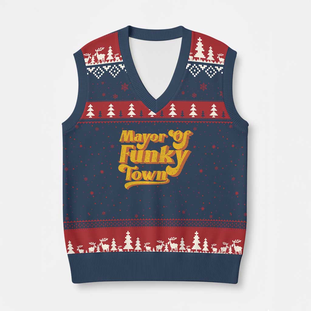 Retro Mayor of Funky Town V-Neck Knit Sweater Vest Funny Vintage 70s Disco Party