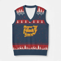 Retro Mayor of Funky Town V-Neck Knit Sweater Vest Funny Vintage 70s Disco Party
