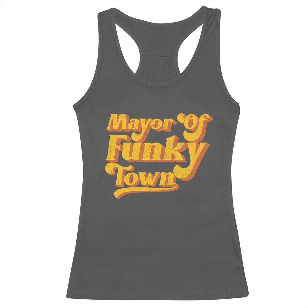 Retro Mayor of Funky Town Racerback Tank Top Funny Vintage 70s Disco Party