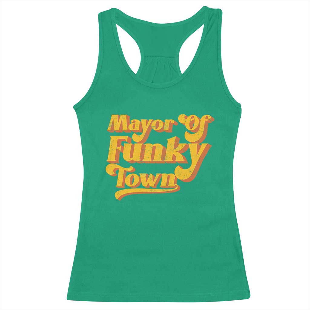 Retro Mayor of Funky Town Racerback Tank Top Funny Vintage 70s Disco Party