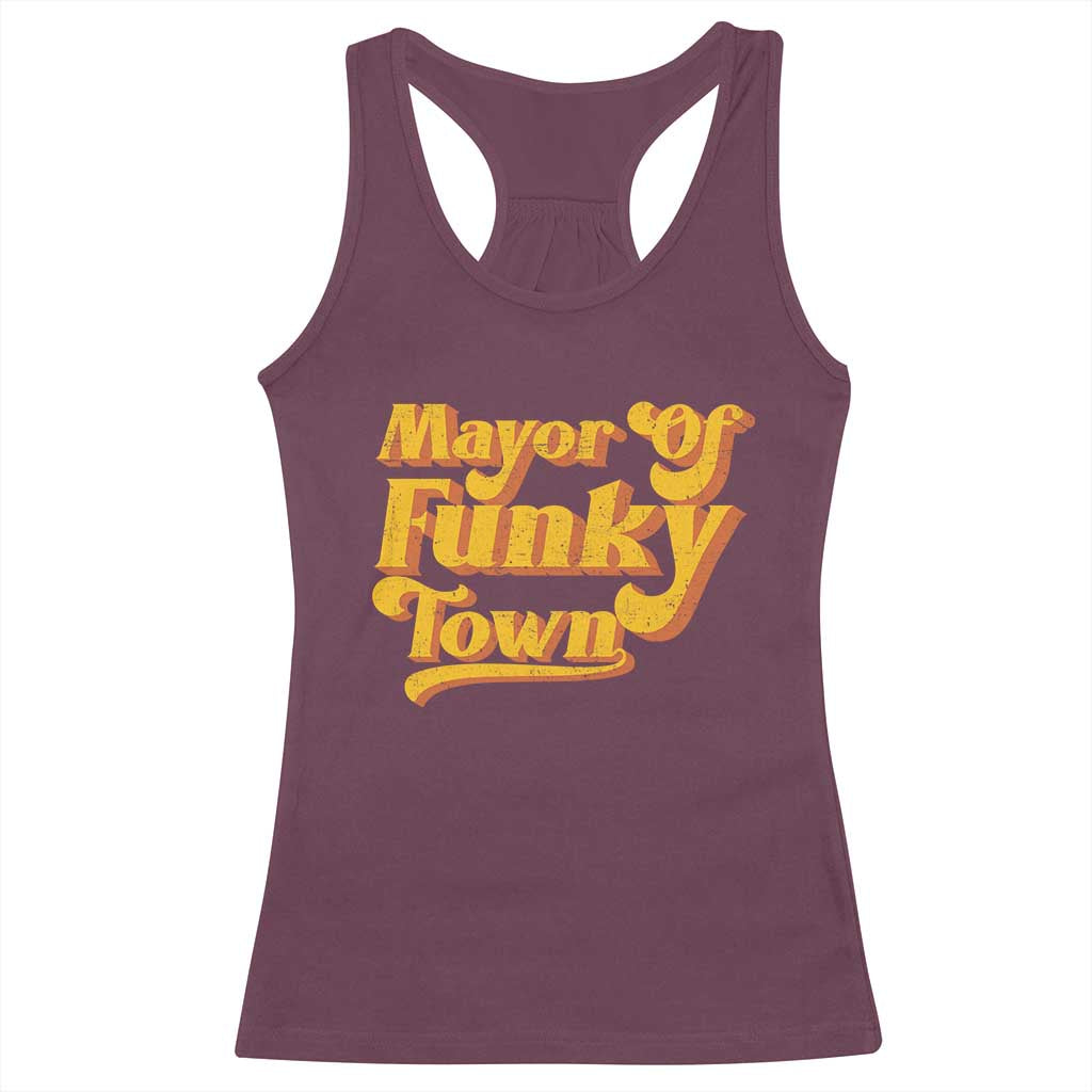 Retro Mayor of Funky Town Racerback Tank Top Funny Vintage 70s Disco Party