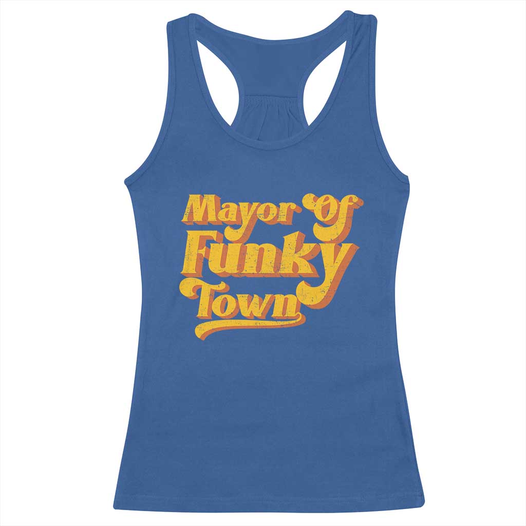 Retro Mayor of Funky Town Racerback Tank Top Funny Vintage 70s Disco Party