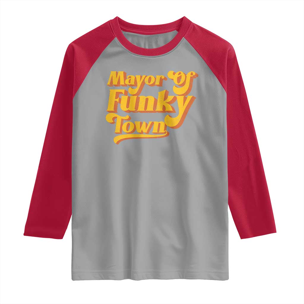 Retro Mayor of Funky Town Raglan Shirt Funny Vintage 70s Disco Party