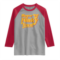 Retro Mayor of Funky Town Raglan Shirt Funny Vintage 70s Disco Party