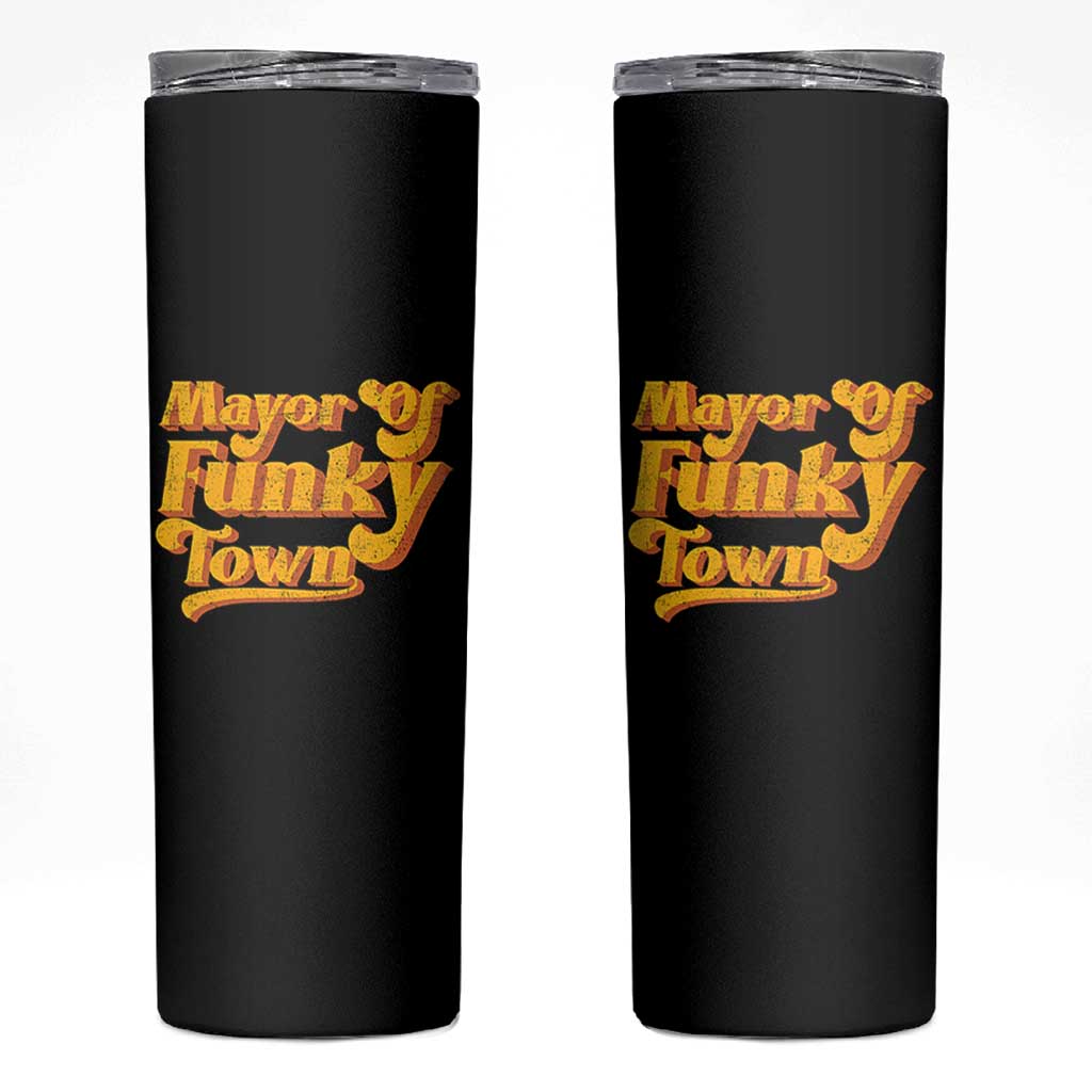 Retro Mayor of Funky Town Skinny Tumbler Funny Vintage 70s Disco Party