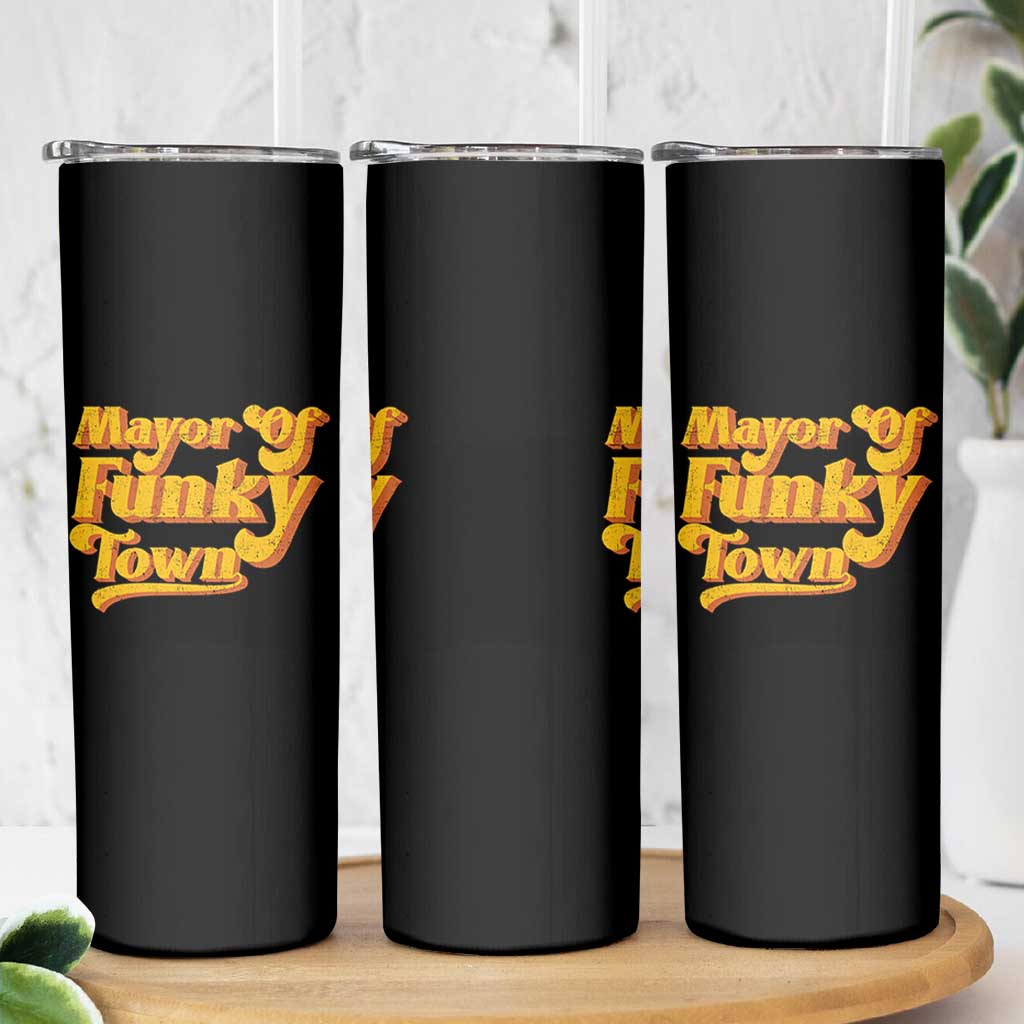 Retro Mayor of Funky Town Skinny Tumbler Funny Vintage 70s Disco Party