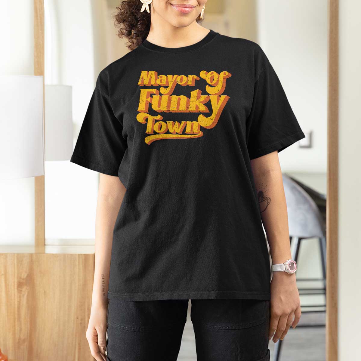 Retro Mayor of Funky Town T Shirt For Women Funny Vintage 70s Disco Party