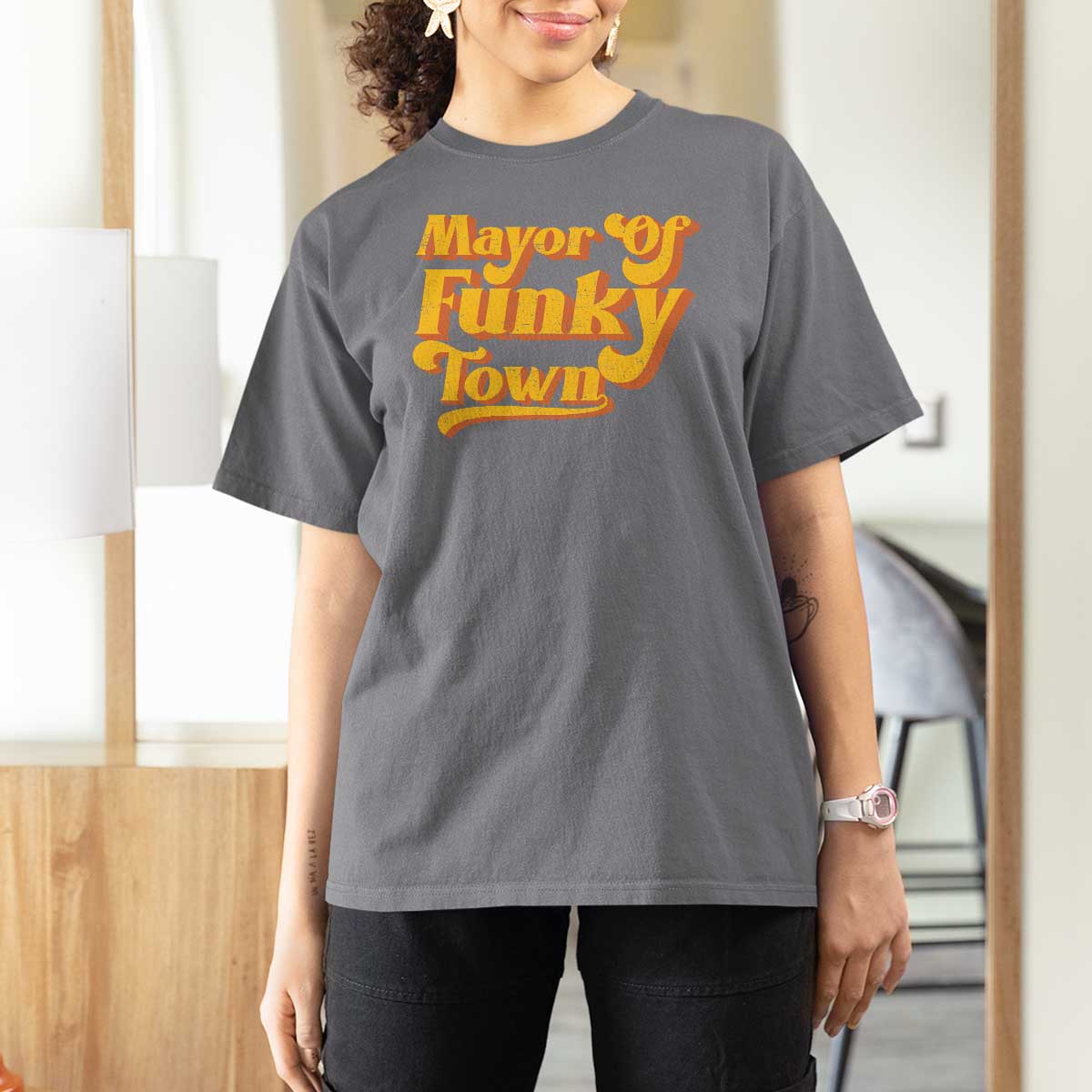Retro Mayor of Funky Town T Shirt For Women Funny Vintage 70s Disco Party