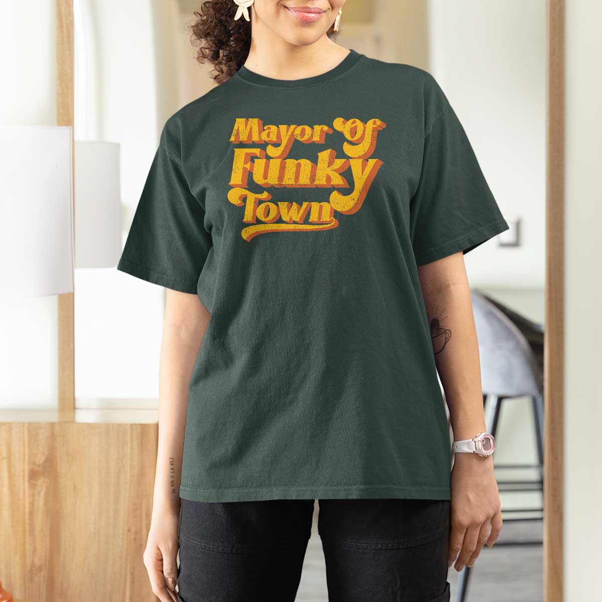 Retro Mayor of Funky Town T Shirt For Women Funny Vintage 70s Disco Party