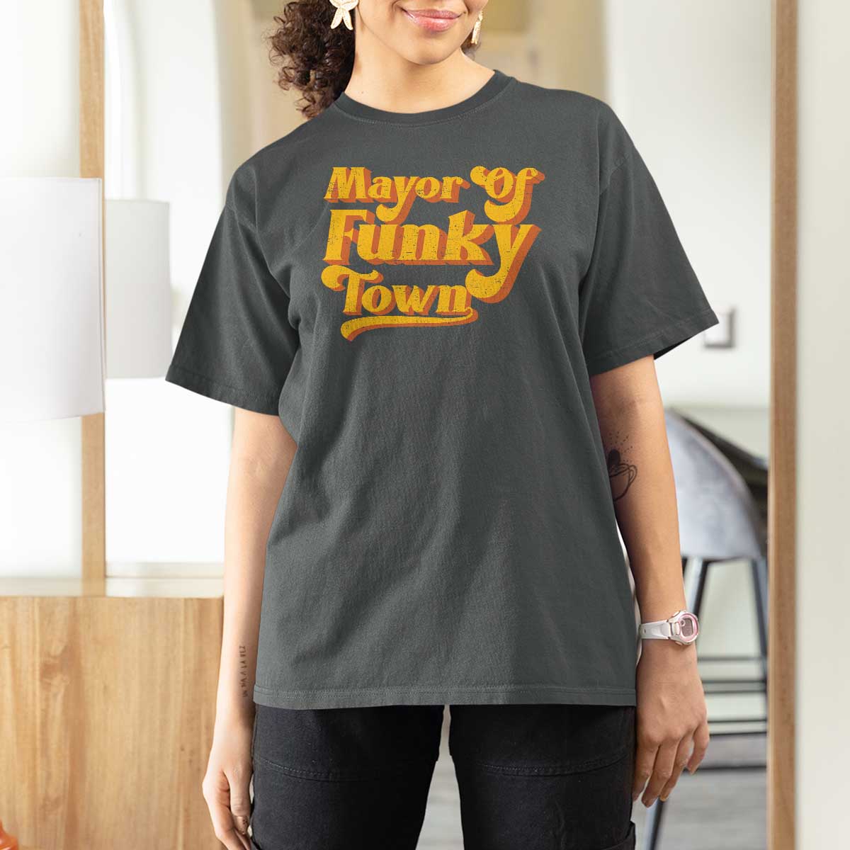 Retro Mayor of Funky Town T Shirt For Women Funny Vintage 70s Disco Party