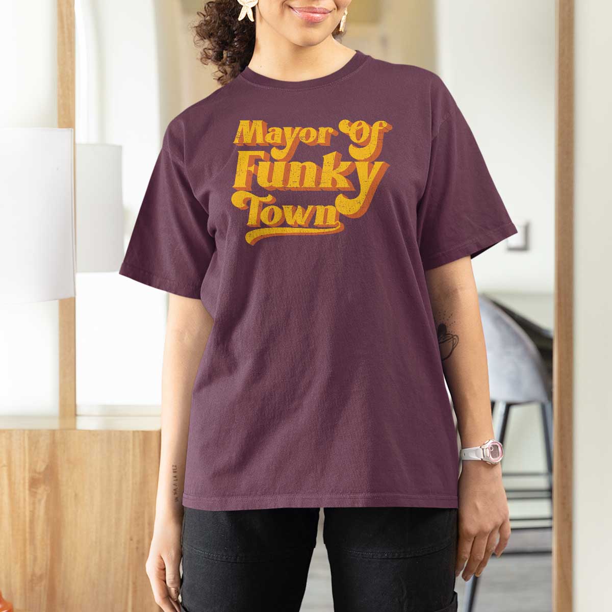 Retro Mayor of Funky Town T Shirt For Women Funny Vintage 70s Disco Party