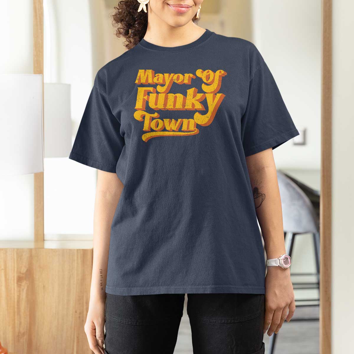 Retro Mayor of Funky Town T Shirt For Women Funny Vintage 70s Disco Party