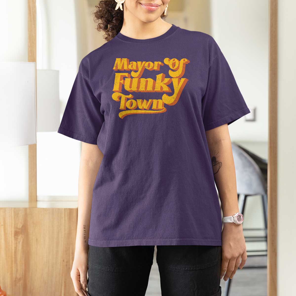 Retro Mayor of Funky Town T Shirt For Women Funny Vintage 70s Disco Party