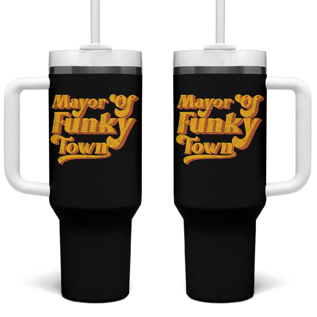 Retro Mayor of Funky Town Tumbler With Handle Funny Vintage 70s Disco Party
