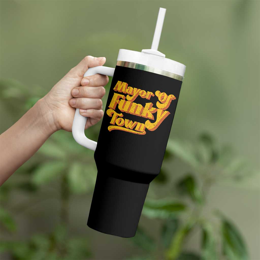 Retro Mayor of Funky Town Tumbler With Handle Funny Vintage 70s Disco Party