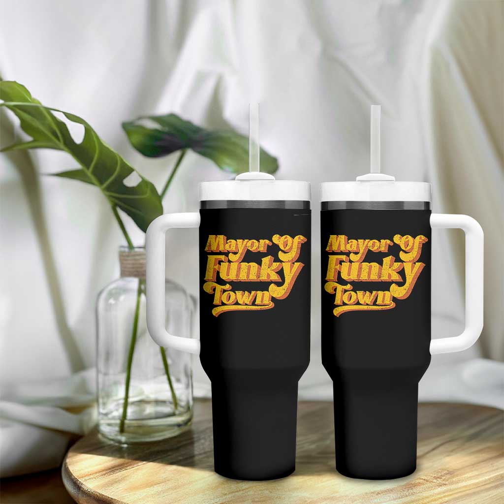 Retro Mayor of Funky Town Tumbler With Handle Funny Vintage 70s Disco Party
