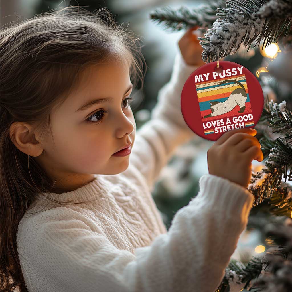 My Pussy Loves A Good Stretch Christmas Ornament Funny Humor Saying Cat Vintage - Wonder Print Shop