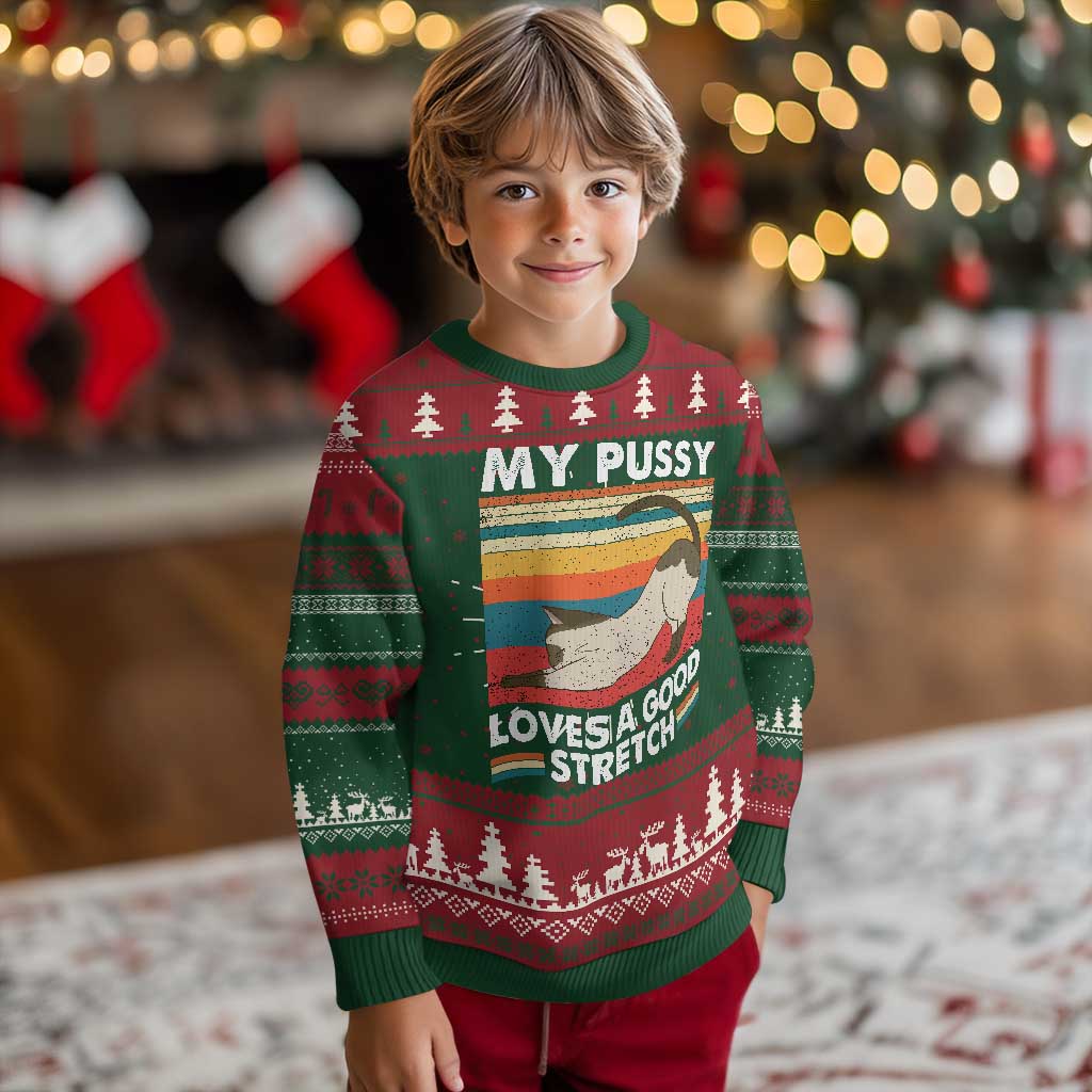 My Pussy Loves A Good Stretch Knitted Sweatshirt Funny Humor Saying Cat Vintage - Wonder Print Shop