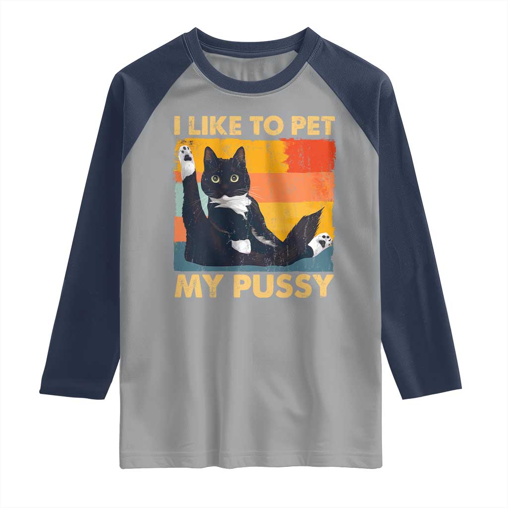 Funny Humor Saying Cat Raglan Shirt I Like To Pet My Pussy Naughty Vintage - Wonder Print Shop