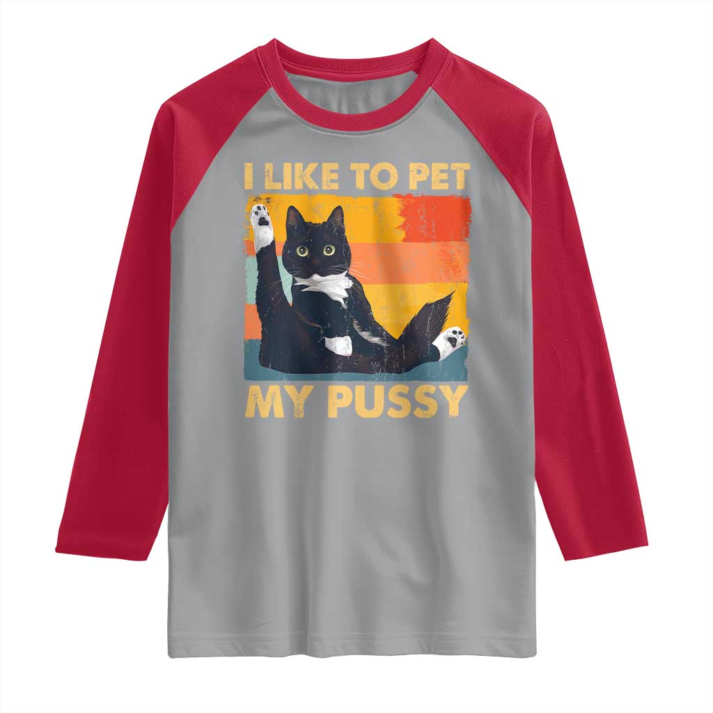 Funny Humor Saying Cat Raglan Shirt I Like To Pet My Pussy Naughty Vintage - Wonder Print Shop
